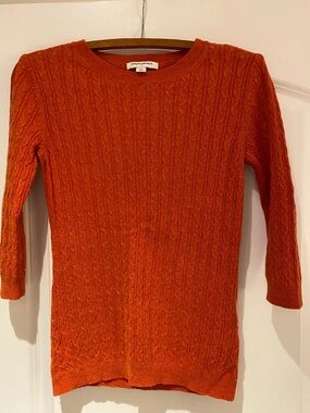 Banana Republic Women's Orange Cable-Knit Crewneck Sweater 3/4 length sleeve